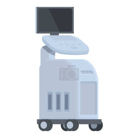 Flat vector illustration of a contemporary ultrasound diagnostic device on wheels