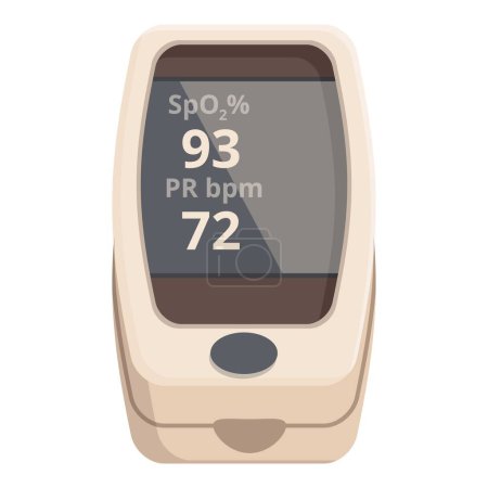 Illustration of a handheld pulse oximeter showing spo2 level and heart rate, medical monitoring concept