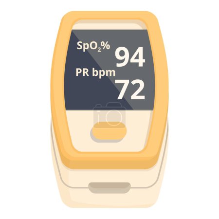 Illustration of a finger pulse oximeter showing spo2 level at 94 percent and heart rate at 72 bpm