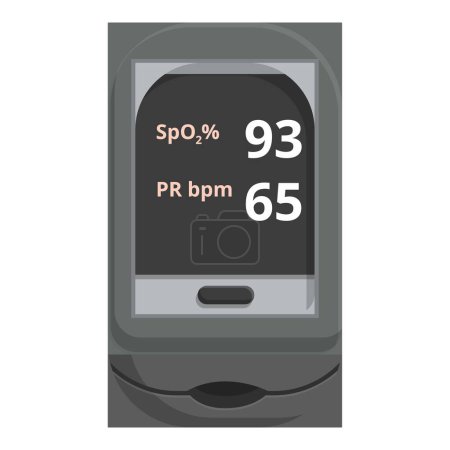 Illustration of a pulse oximeter displaying spo2 at 93 percent and pulse rate at 65 bpm