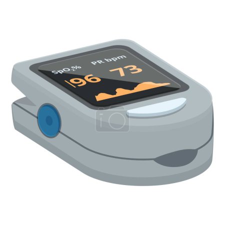 Digital pulse oximeter vector illustration for healthcare and medical device monitoring of oxygen saturation levels. Featuring a digital display. Noninvasive fingertip clip