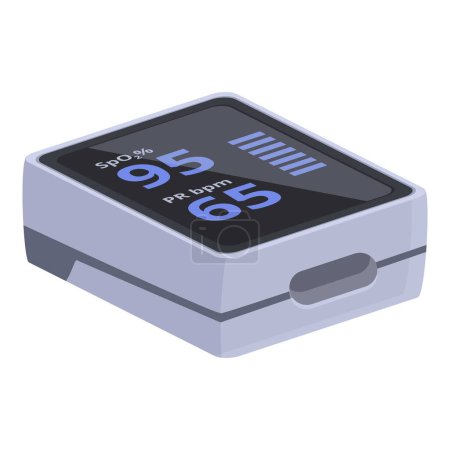 Digital rendering of an isolated pulse oximeter illustration on a white background for medical equipment oxygen saturation rate monitoring and healthcare respiratory support device