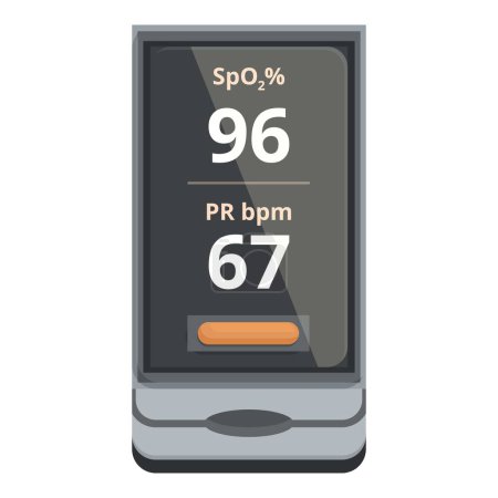 Illustration of a pulse oximeter showing spo2 and pulse rate, medical monitoring device
