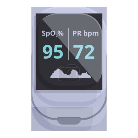 Illustration of a digital pulse oximeter displaying spo2 levels at 95 percent and a pulse rate of 72 bpm