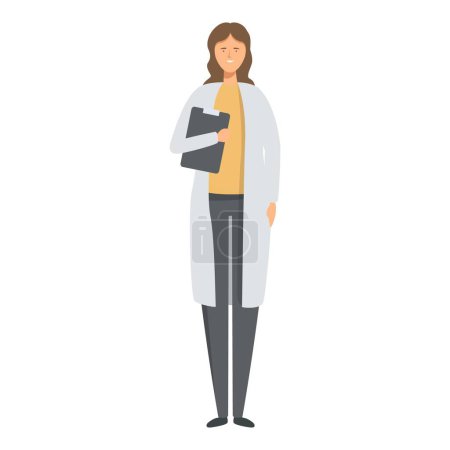 Vector illustration of a woman physician in a lab coat with a clipboard, isolated on a white background