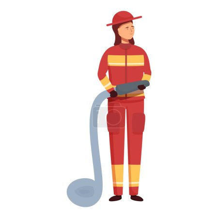 Vektor-Illustration einer Feuerwehrfrau in voller Montur mit einem Feuerwehrschlauch