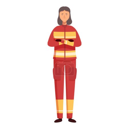 Vector illustration of a woman firefighter in full protective gear standing with folded arms