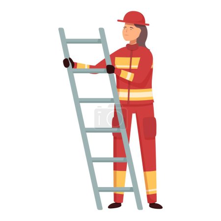 Vector graphic of a woman firefighter in uniform holding a ladder, isolated on white