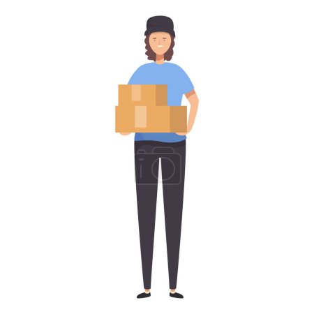 Illustration of a smiling delivery woman holding a cardboard package