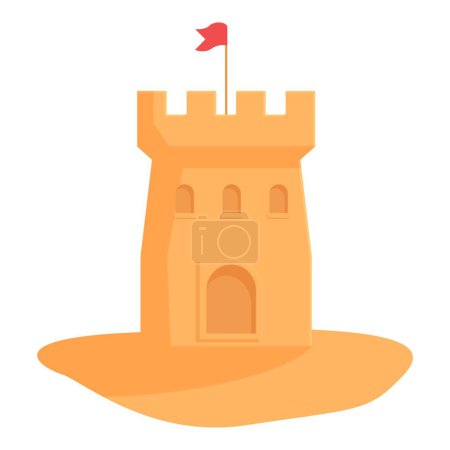Illustration of a simple, vibrant sand castle with a red flag, ideal for childrens themes