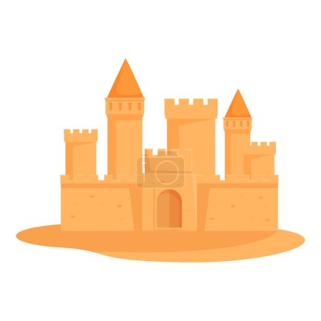 Whimsical cartoon fairytale castle illustration in colorful digital art. Perfect for childrens storybook. Featuring an enchanted kingdom with magic. Medieval fortress. Palace. Towers