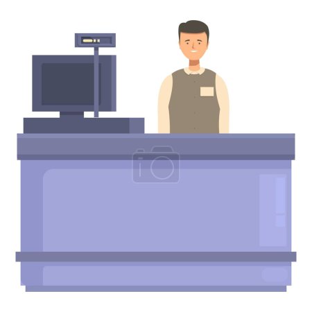 Illustration of a smiling male cashier ready to assist customers at a store checkout