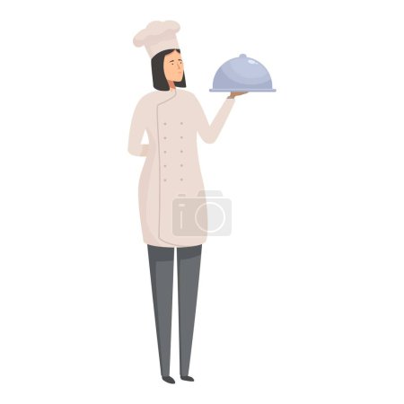 Illustration of a professional chef holding a cloche, ready to reveal a culinary creation