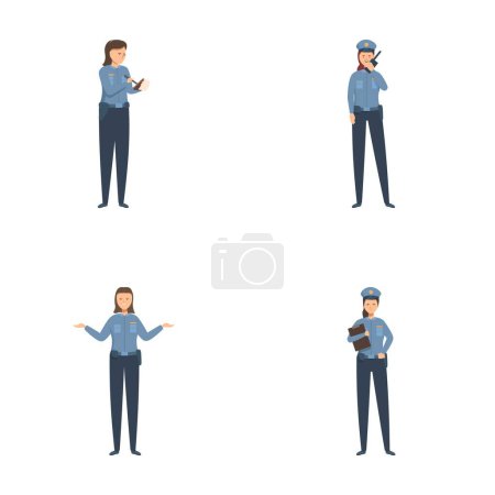Sammlung von vier Abbildungen, die Polizisten bei der Ausübung unterschiedlicher Aufgaben zeigen