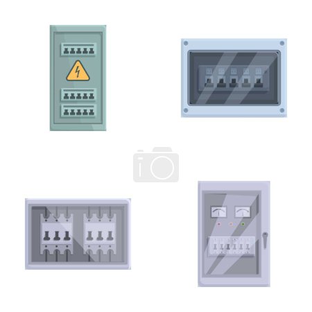Collection of four isolated electrical panels and breaker boxes for circuit safety