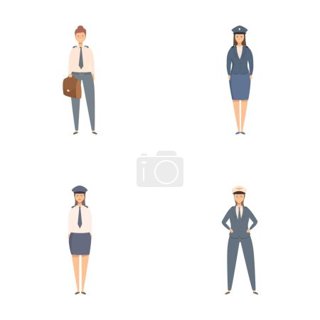 Ensemble de quatre femmes professionnelles illustrées présentant différents uniformes de carrière