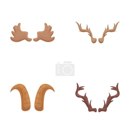 Cartoon illustration set featuring four different styles of animal horns and antlers