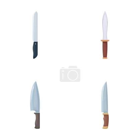 Vector illustration of four different styles of cartoon knives, isolated on white background