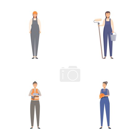 Collection of four illustrated professionals with jobspecific attire and tools