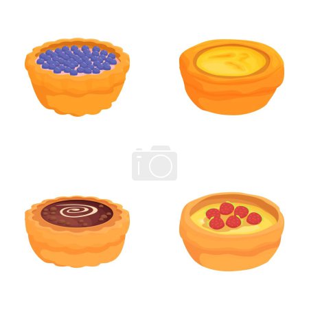 Collection de tartes colorées avec différentes garnitures, parfaites pour les dessins sur le thème du dessert