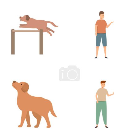 Collection of vector illustrations featuring a man and a dog in various poses, suitable for different design purposes