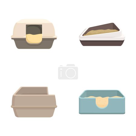 Illustration for Set of different styles of pet litter trays, ideal for cat or small animal care - Royalty Free Image