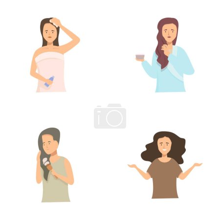 Set of four illustrations depicting women in various selfcare activities