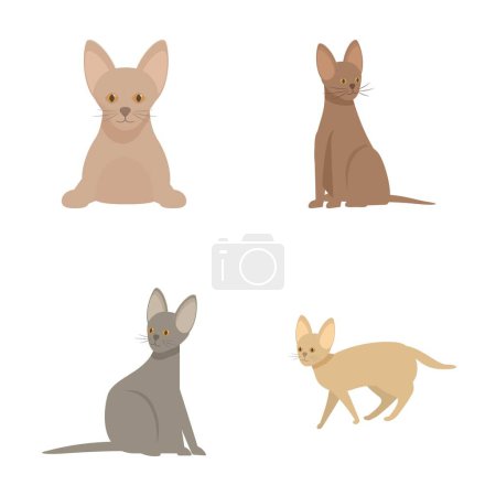 Collection of cute and simple cartoon cat drawings in various poses