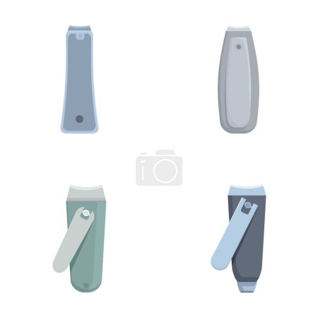 Vector set featuring four different styles of cartoon liquid soap dispensers in various colors