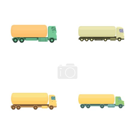Vector illustration of four colorful cartoonstyle delivery trucks on a white background