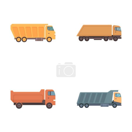 Colección de ilustraciones vectoriales coloridas con diferentes tipos de camiones de carga comerciales