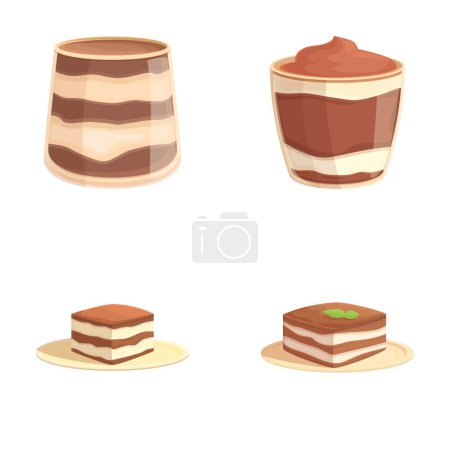 Illustration for Collection of four cartoonstyle delicious desserts, ideal for menus and food content - Royalty Free Image