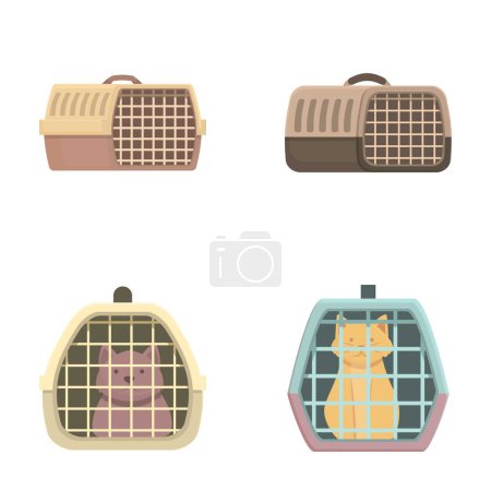 Vector set of different pet carriers with a cat and dog illustrations