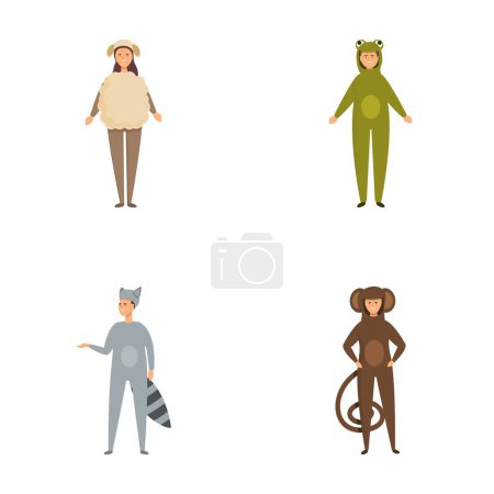 Collection of four individuals dressed in cute, cartoonstyle animal onesies