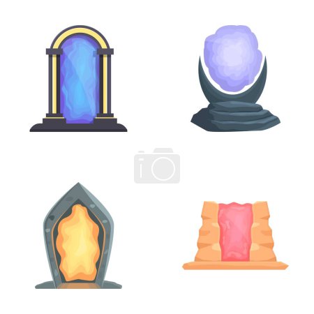Collection d'icônes magiques colorées portail avec diverses formes et énergie mystique
