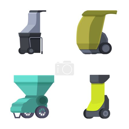 Vector illustrations of four different styles of urban street sweepers