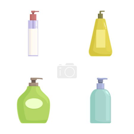 Collection of colorful soap dispenser illustrations in flat design style