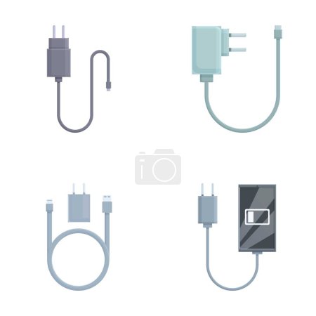 Vector illustration of diverse types of power plugs and connectors for different electronic devices