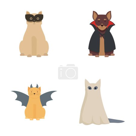 Colección de gatos de halloween de dibujos animados festivos con lindos personajes felinos en trajes espeluznantes e ilustraciones lúdicas para fiestas temáticas y celebraciones de engaños en octubre