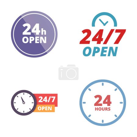 Four icons symbolizing 24hour nonstop services, suitable for businesses that operate continuously