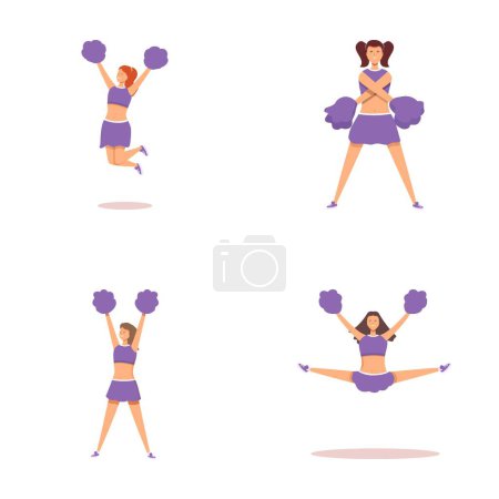 Illustration for Energetic female cheerleaders performing vibrant routine with pom poms, showing enthusiasm and support for their team in a high school competition event - Royalty Free Image