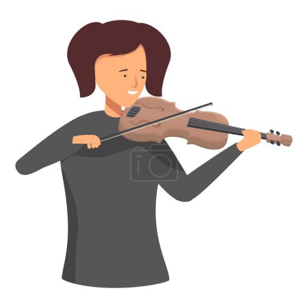 Illustration for Young woman musician is playing a violin with a bow, participating in a classical music orchestra - Royalty Free Image