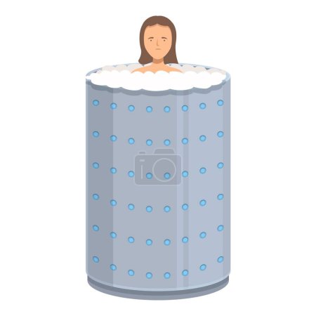 Young woman is enjoying a cryotherapy session, experiencing the rejuvenating benefits of subzero temperatures