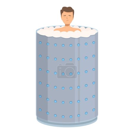 Man is taking a cryotherapy session, standing in a capsule filled with liquid nitrogen vapor