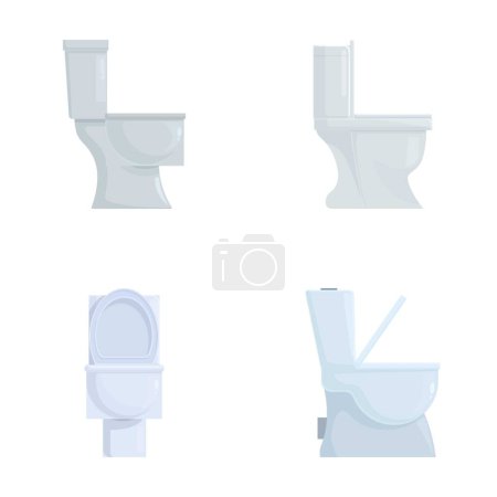 Collection de quatre différents modèles de toilettes dans un style propre et plat, adapté à un usage de design d'intérieur