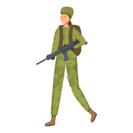Female soldier is patrolling with her rifle and backpack