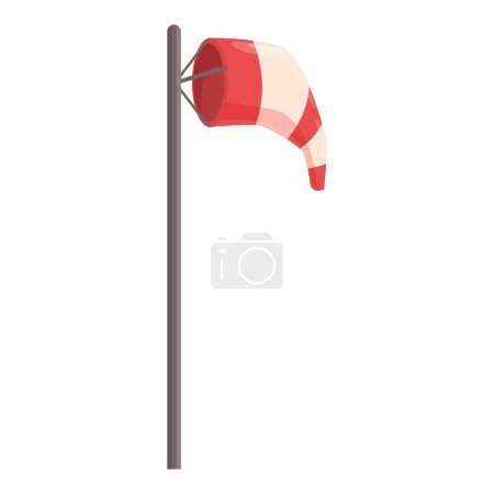 Red and white windsock hanging on metal pole showing wind direction