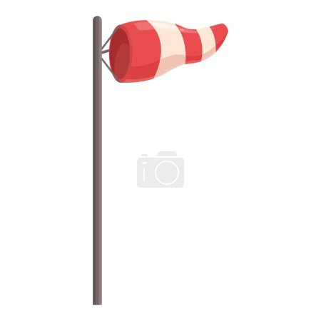 Striped red and white windsock is attached to a tall metal pole, indicating the direction of the wind