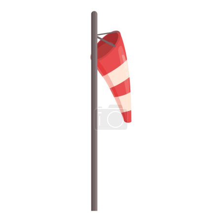 Red and white windsock hanging on a metal pole, indicating wind direction and strength