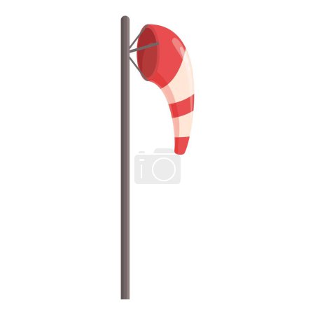 Red and white windsock hanging on metal pole showing wind direction and strength